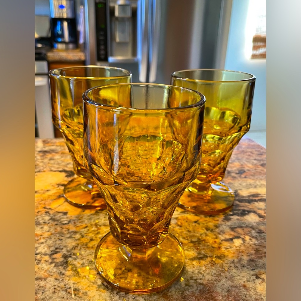 Vintage Anchor Hocking Georgian Footed Amber Goblets-Set of 3